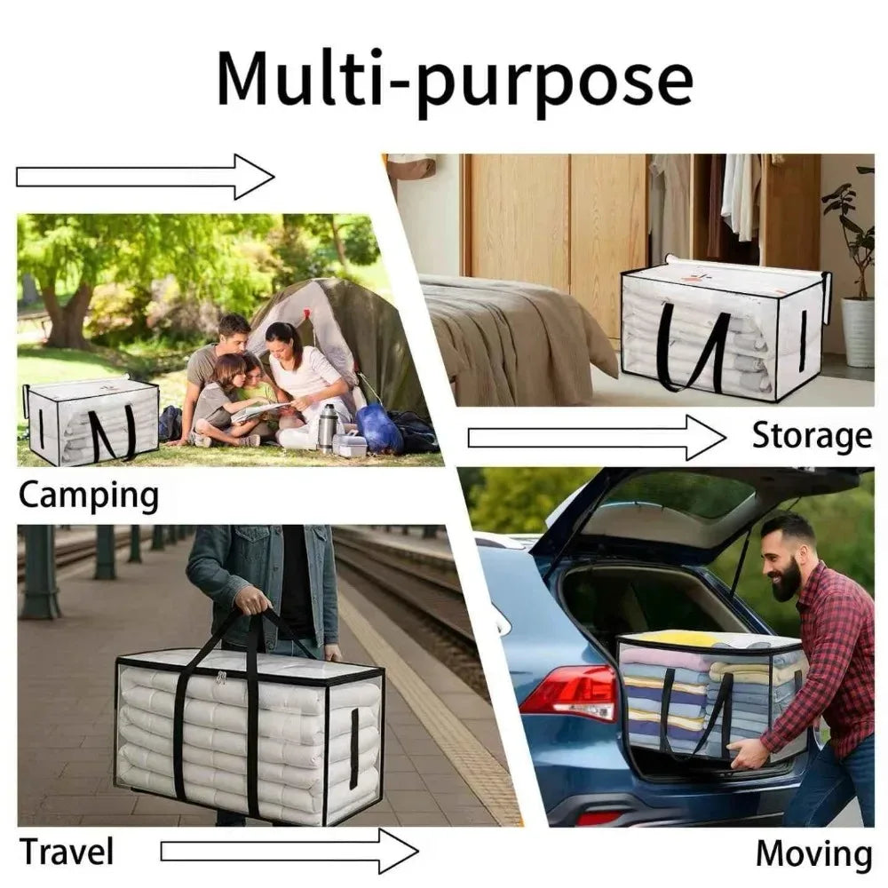 Clear Heavy Duty Moving Bags Extra Large Storage Totes With Zippers And Handles Translucent Clothes Blanket Closet Organizer