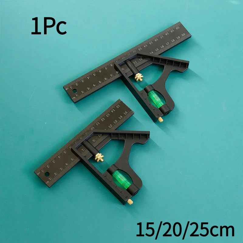 1Pc 15/20/25CM Adjustable Combination Right Angle Ruler 45/90 Degree With Bubble Level Gauge Multifunctional Measuring Tools‘