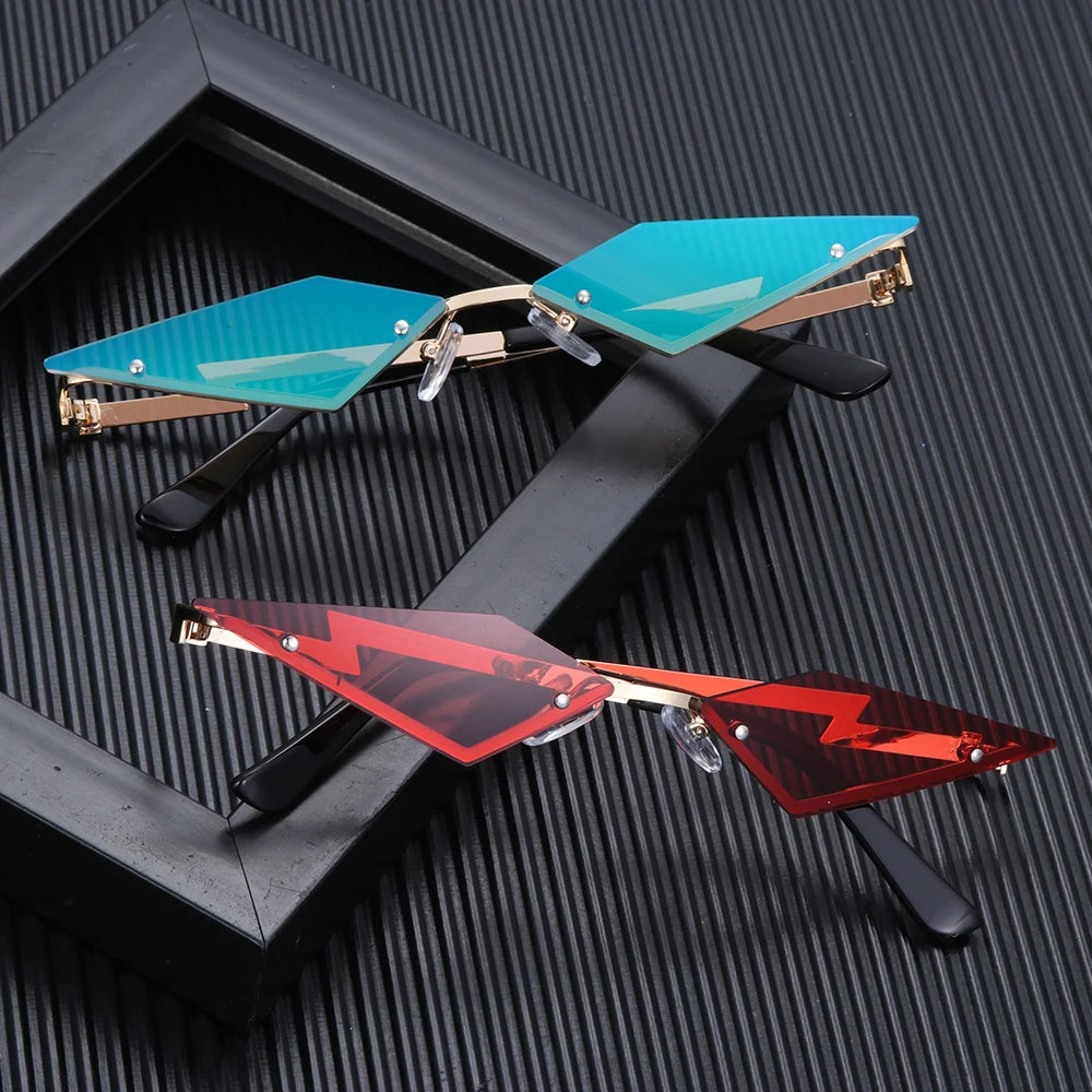 Cat Eye Sunglasses Diamond Shape Women Retro Rimless Sun Glasses UV400 Trendy Narrow Frame Streetwear Hiking Cycling Eyewear