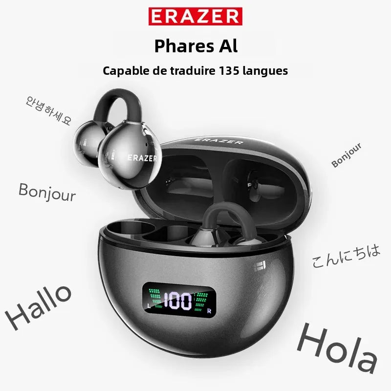 ERAZER XF55 Bluetooth V6.0 AI Earphones Noise Redution OWS Ear clip Headsets Wireless Headphones Translator Earbuds Longlife