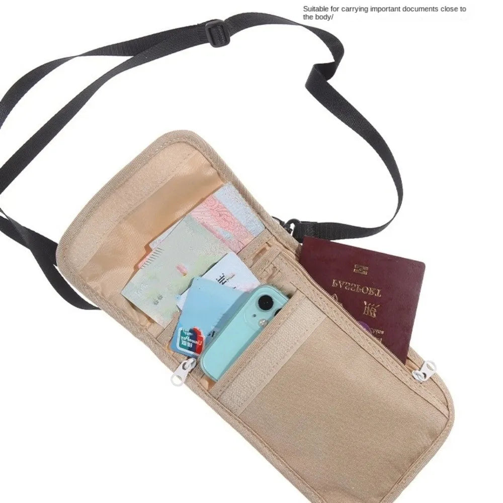 Travel Accessories Travel Wallet Nylon Ticket Holder Travel Neck Pouch Zipper Khaki Black Family Passport Holder Credit Card