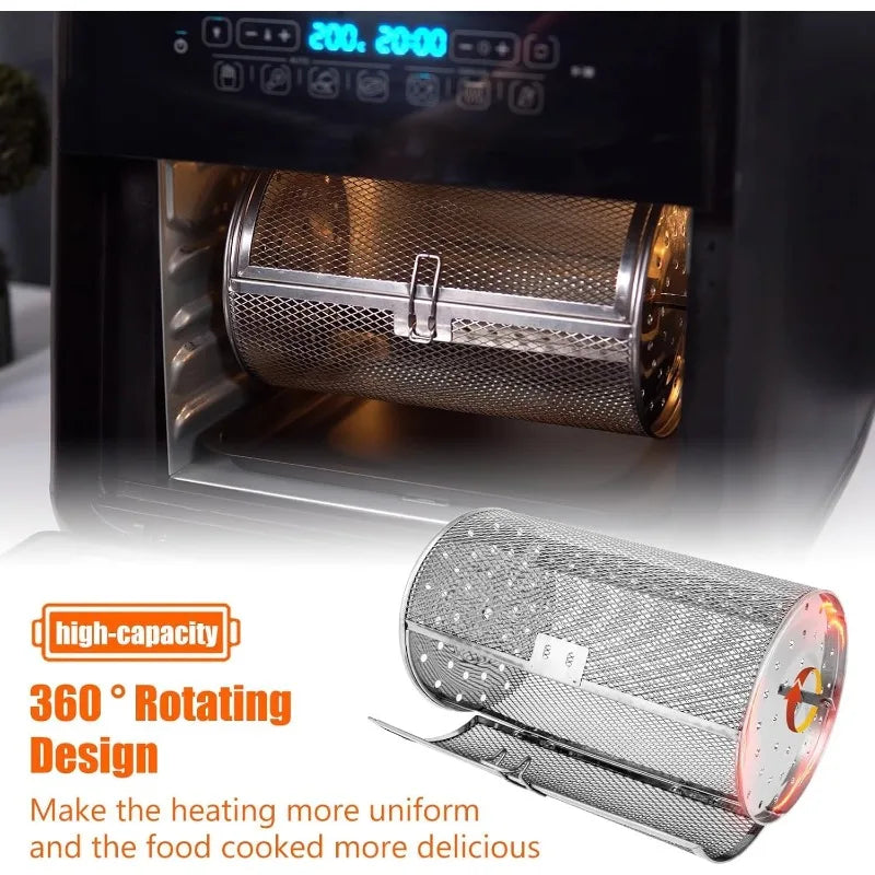 Stainless Steel Rotisserie Basket Rotisserie Grill Roaster Drum Oven Rotary Baking Cage for Peanut Dried Nut Coffee Beans BBQ