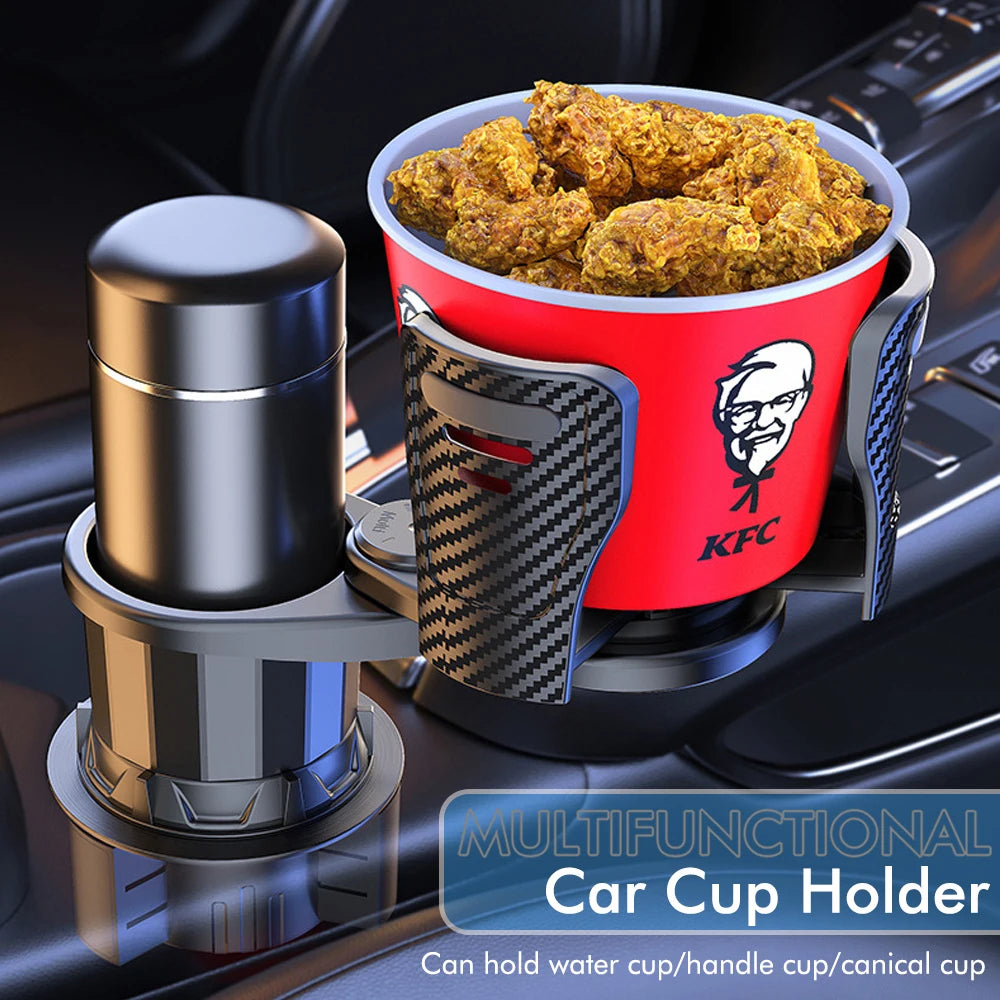 Multi-Functional Dual-Layer Car Cup Holder Universal 360-Degree Rotating Beverage Rack & Instant Noodle Holder