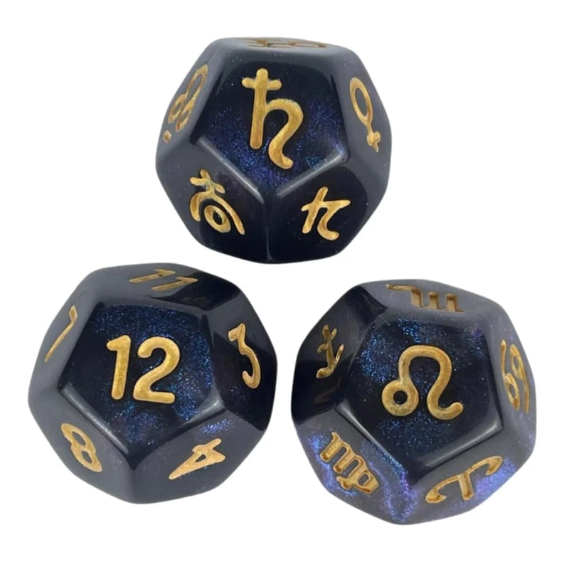 3Pcs Astrologys Dices 12-Sided Dices Divinations Tool Tarots Constellations Dices 54DE