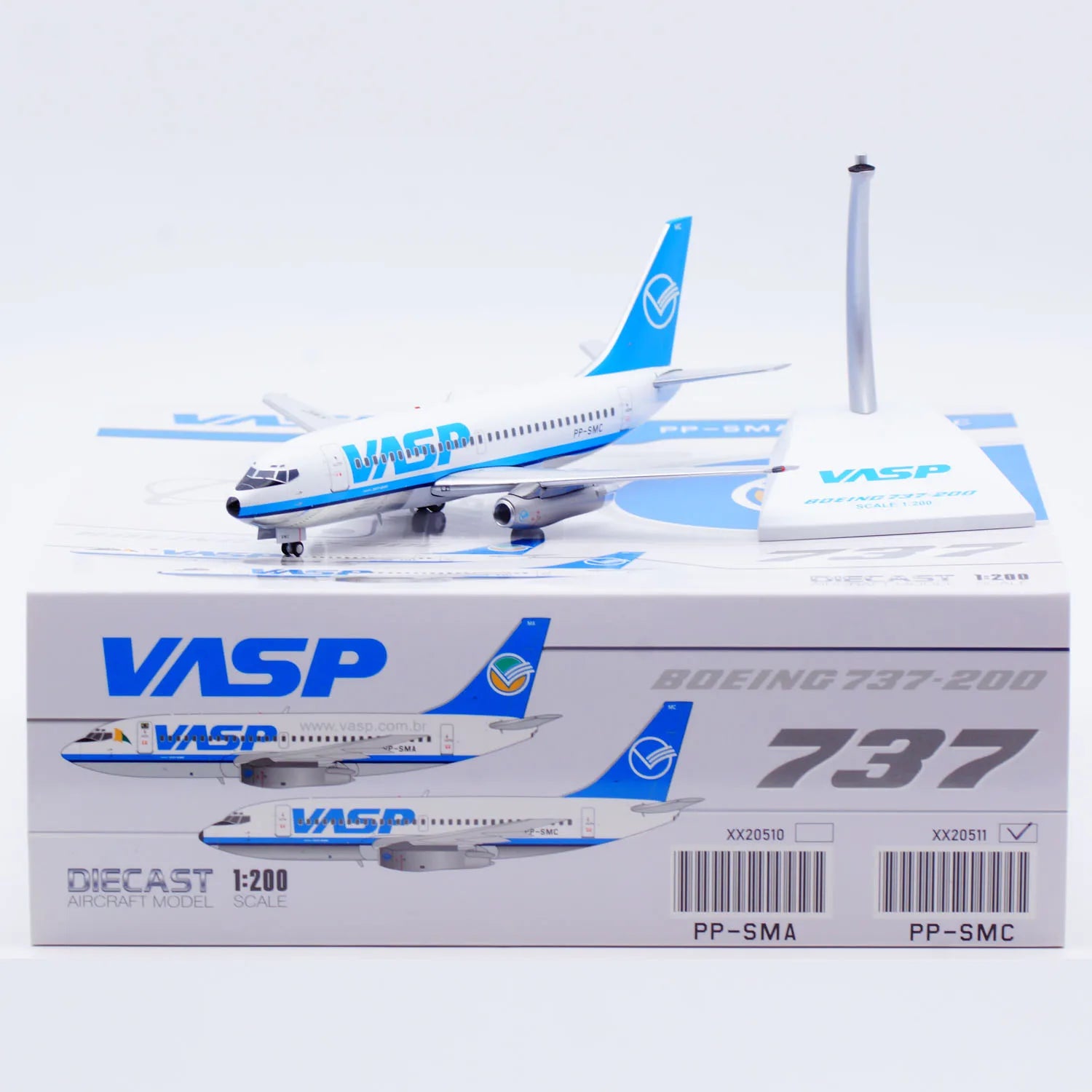 XX20511 Alloy Collectible Plane Gift JC Wings 1:200 VASP Boeing B737-200 [Polished] Diecast Aircraft Jet Model PP-SMC With Stand