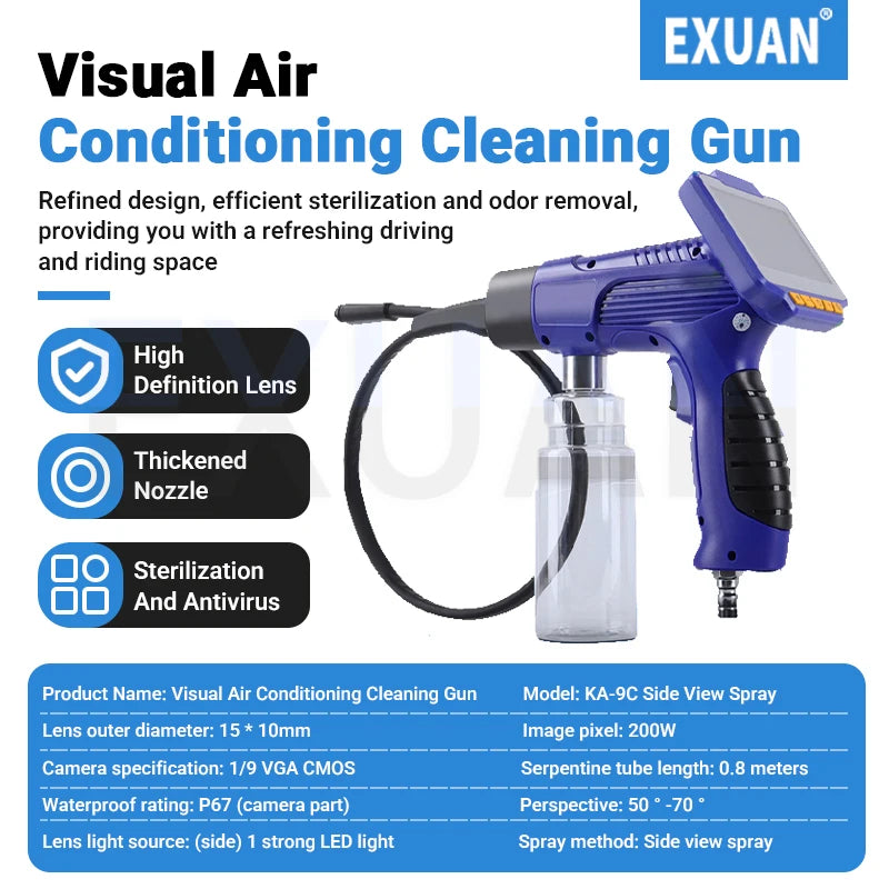 Car AC Visual Cleaning Gun Endoscope Camera High Pressure Evaporator Cleaning Spray Gun Air Conditioner Air Duct Cleaning Tool