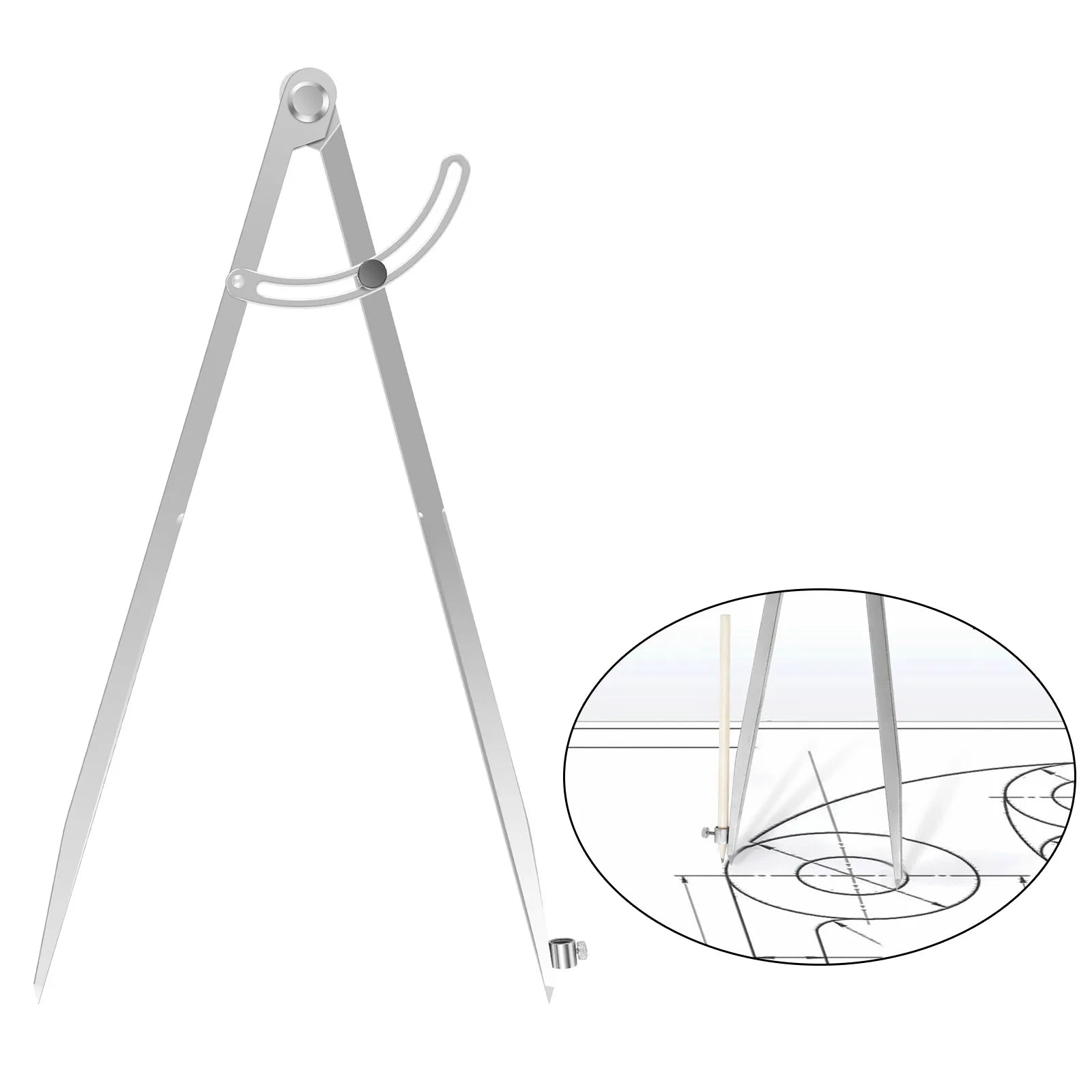 12/16 Inch Woodworking Compass Geometry Tool Metal Drafting Compass with Pencil Holder and Lockable Wing for Drawing Circles