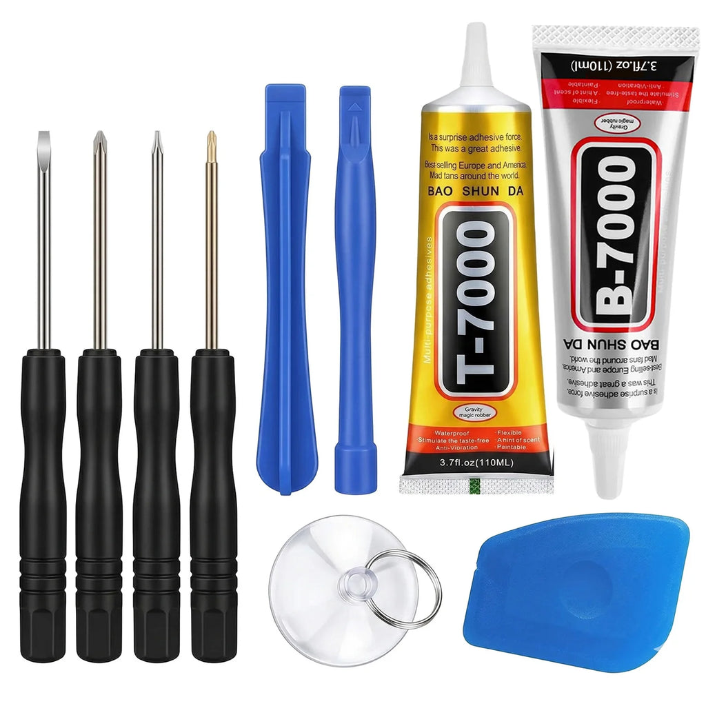 9 in1 Mobile Phone Repair Tools Disassemble Repair Set for Phone Screwdriver Combination Skid Multi Function Disassembly Kit With B7000 Mobile Phone Screen High-Strength Waterproof Adhesive.