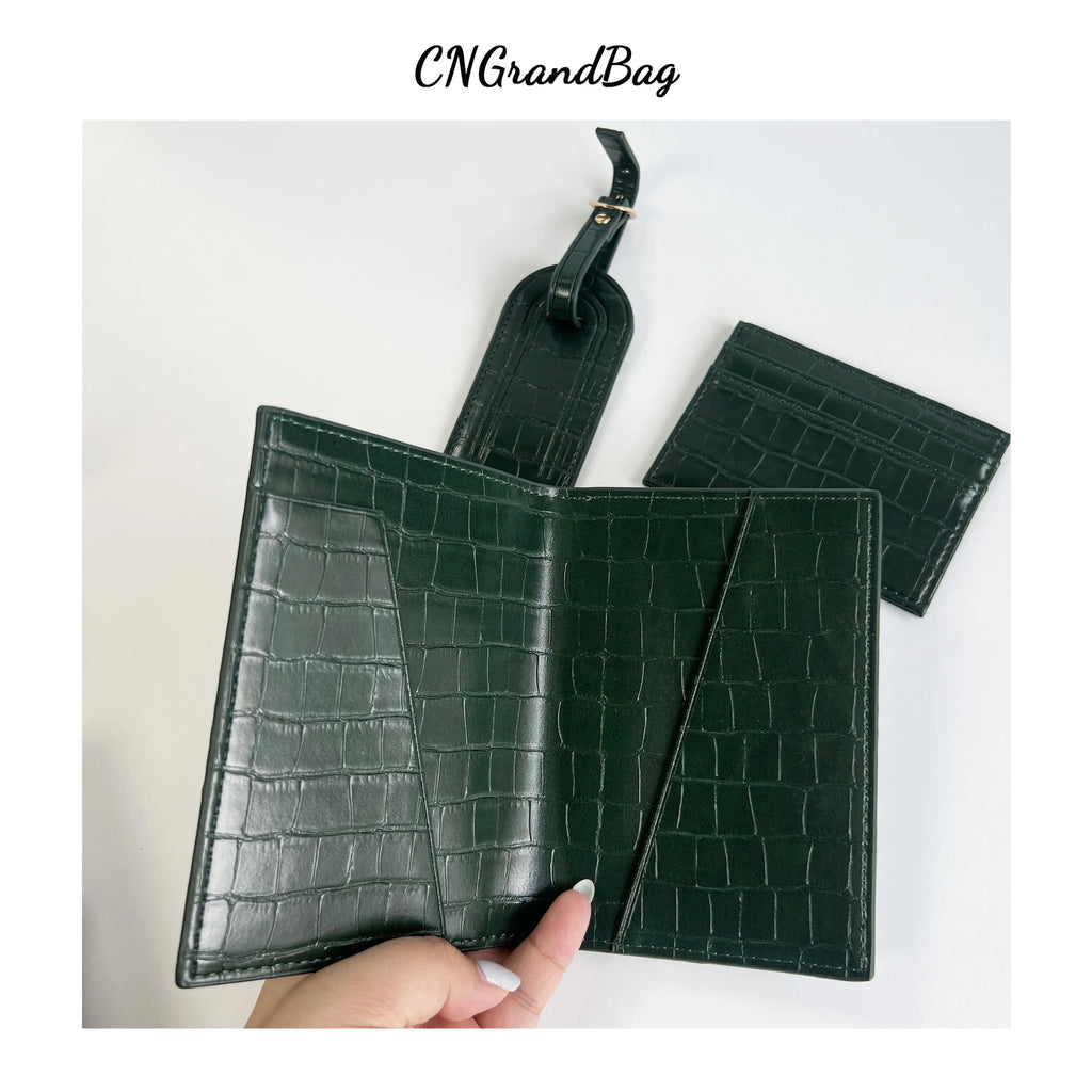 Free Custom Name Initial Gift Box Set Crocodile Leather Passport Cover  Luggage Tag Cardholder Travel Accessories