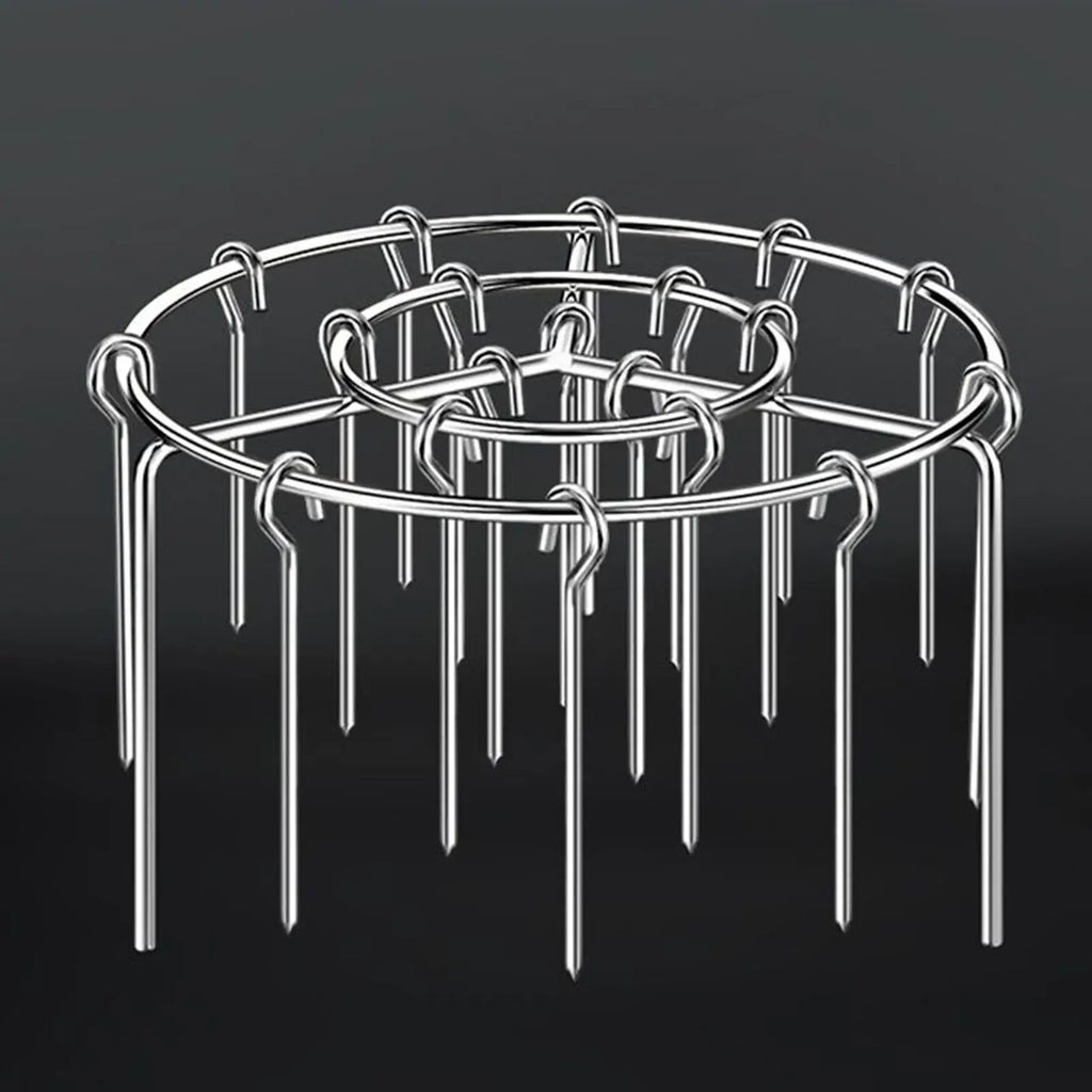 Portable Stainless Steel Air Fryer Grill Round with Grilled Skewers Hanging Skewers Rack Barbecue Grill for Home Kitchen Outdoor
