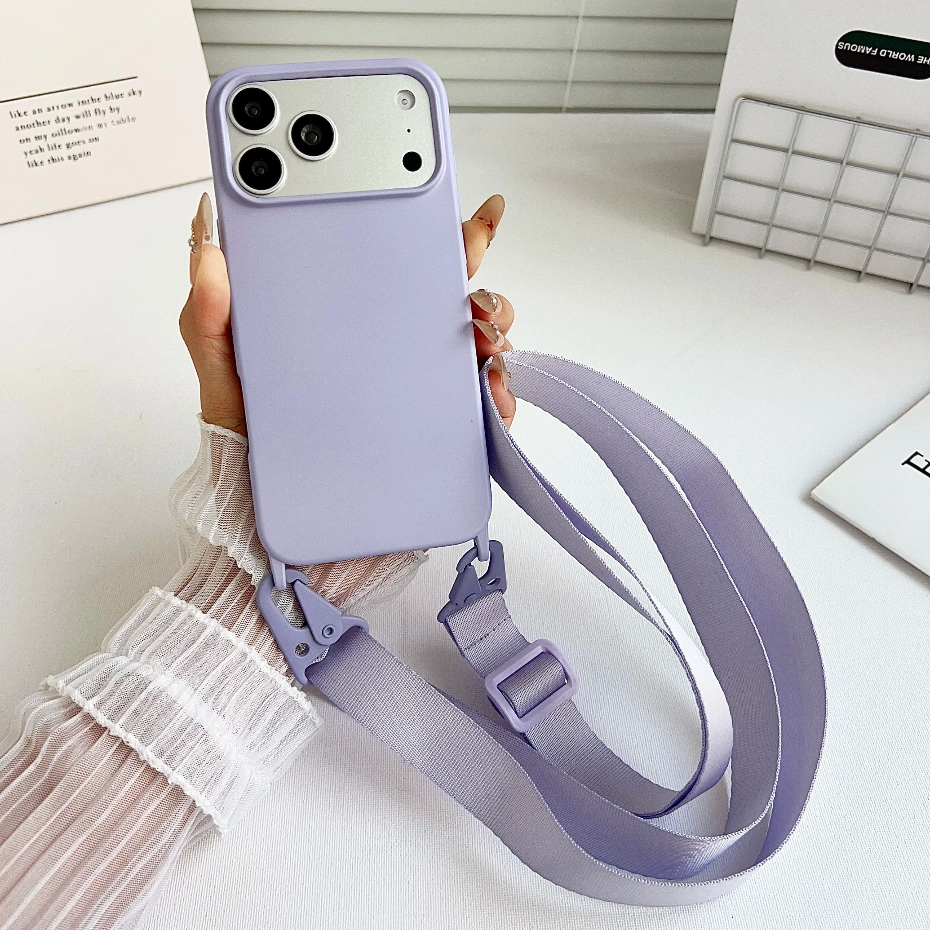 Crossbody Lanyard Matte Silicone Soft Case For iPhone 17 Pro Max 16 12 11 15 Pro 13 14 Plus Necklace Strap Shockproof Cover