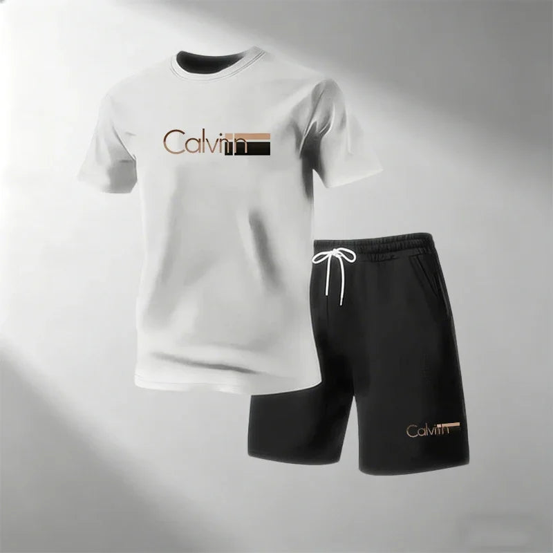 2026 Summer Men Streetwear Two Piece Set O Neck T Shirt Sports Shorts Quick Dry Fitness Running Outfit Fashion Casual Tracksuit