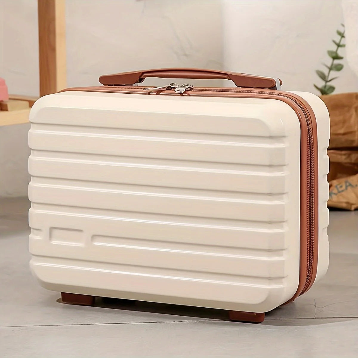 Chic 14-Inch Mini Suitcase Cosmetic Bag - Lightweight, with Zip Closure & Fixed Shoulder Strap - Perfect for Travel, Students