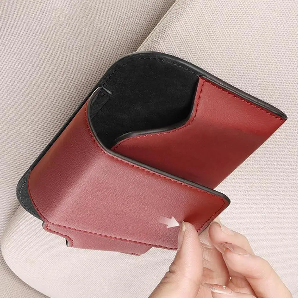 Sunglass Holder for Car Visor, Car Sunglasses Holder PU Leather Eyeglasses Holder Glasses Protective Storage Case Accessories
