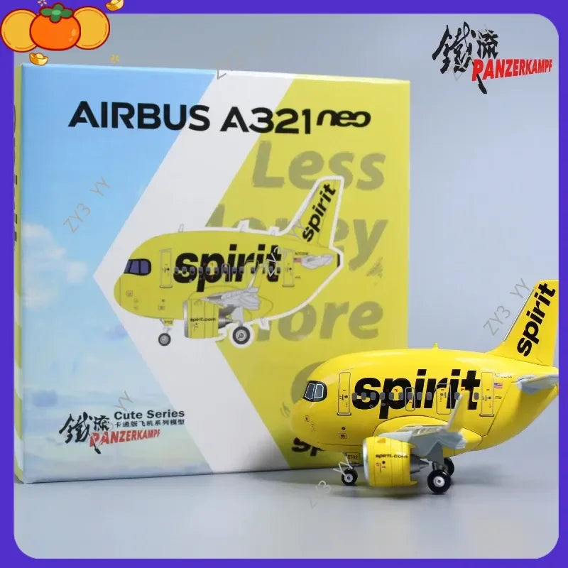 NEW Panzerkampf Cartoon Airplane Model Full Alloy 70102PP Airbus A321NEO Spirit Airlines Display Model For Aviation Enthusiasts