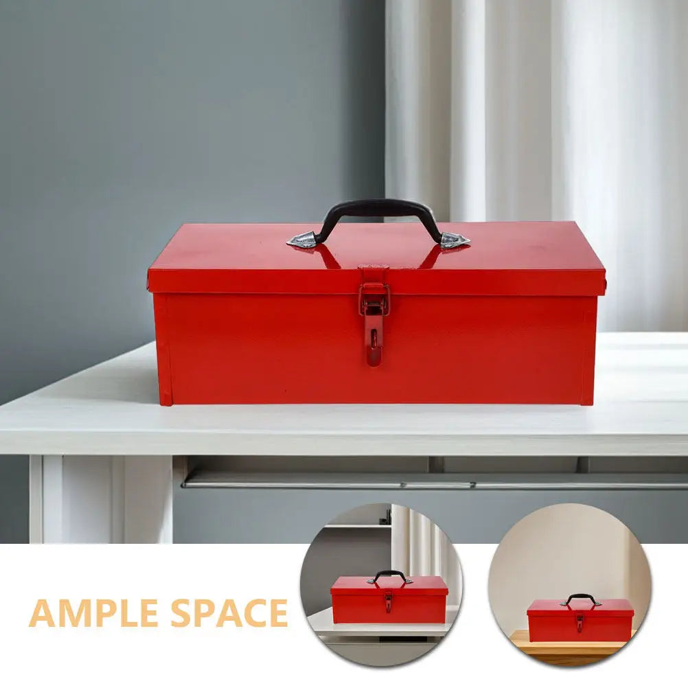 Red Metal Toolbox Thickened Iron Small Portable Tool Storage Organizer Chest Case for Home Garage Rv Truck Trailer