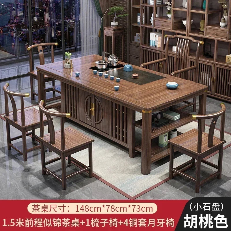 r5.13  solid wood tea table and chair combination one table five chairs coee table tea set household kung fu tea