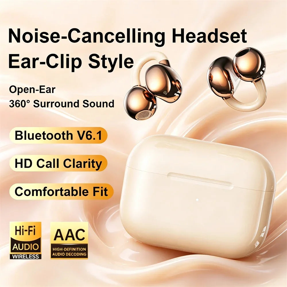 Electroplated Ear Clip True Wireless Bluetooth Headsets Portable  Sports Run Long Battery Life HD Call Noise Reduction Earplugs