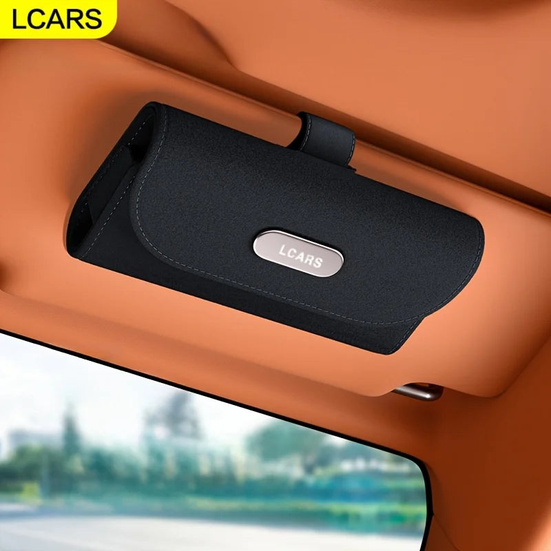 Lcars Car Sun Visor Glasses Case, Universal Pu Leather Glasses Holder Storage Box, Magnetic Closure Design, Suitable for Cars and Vehicles - Fits Most Car Models, Easy to Install