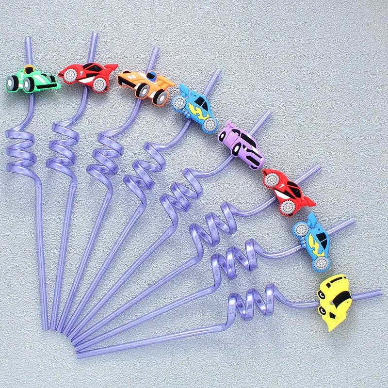 8pcs car shaped straws, reusable drinking milk, birthday theme party straws wedding cocktail bar party straws