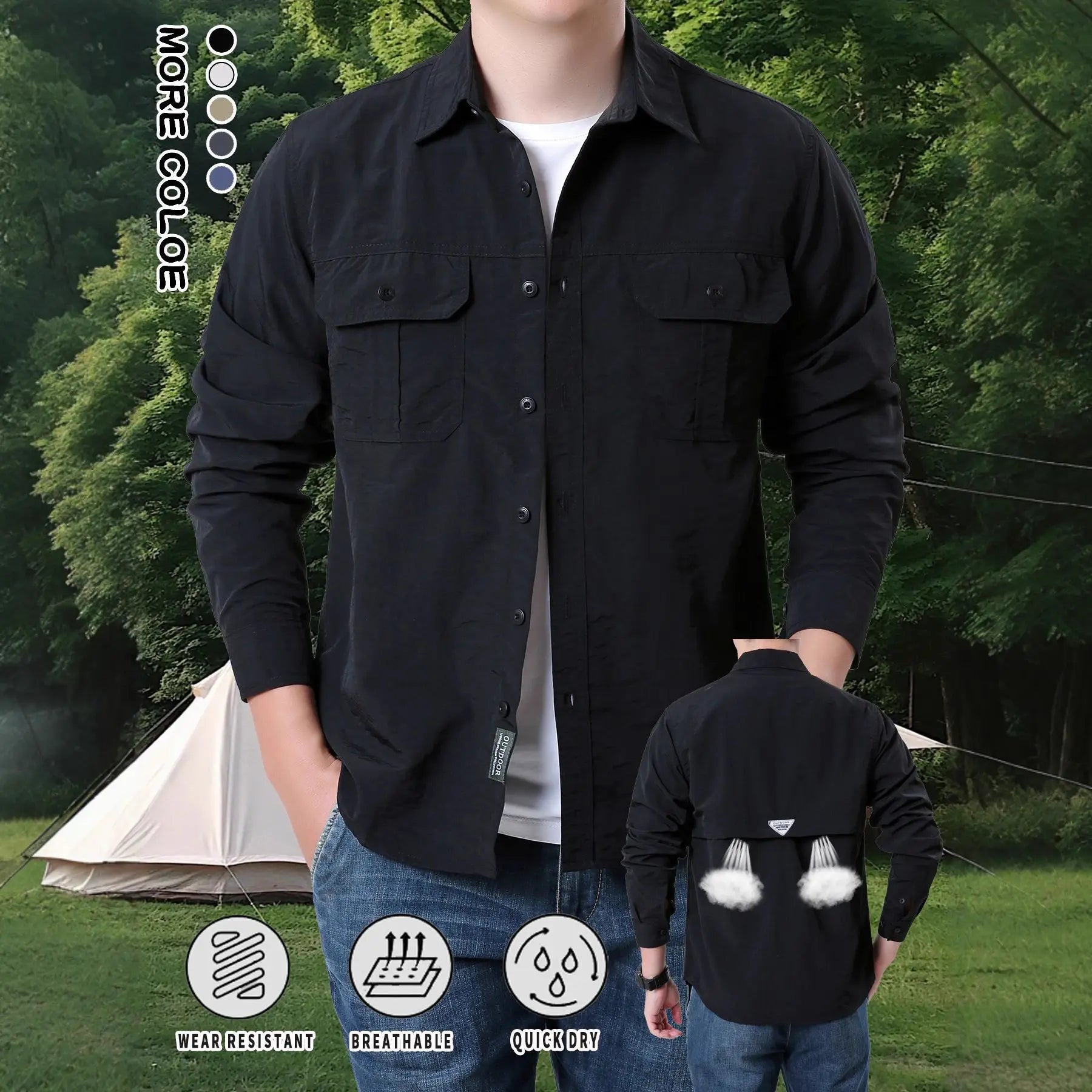 New UPF 50+ Sun Protection Fishing Shirts Back Mesh Men's Quick Dry Long Sleeve Hiking Shirts Mesh Breathable Work Cargo Shirts
