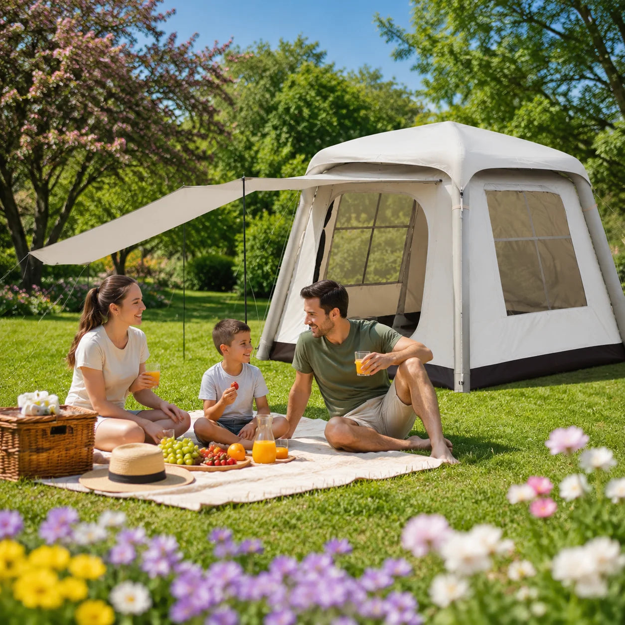 Inflatable Camping Tent for Family Outdoor Travel Waterproof Air Tube Tent Portable Glamping Tent with Pump