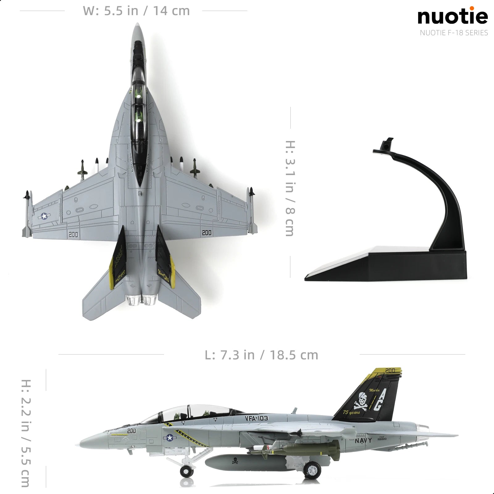 NUOTIE 1/100 F/A-18 Super Hornet Diecast Metal Fighter Jet Model Kits Pre-Build Replica 1943-2018 Jolly Roger Livery Military