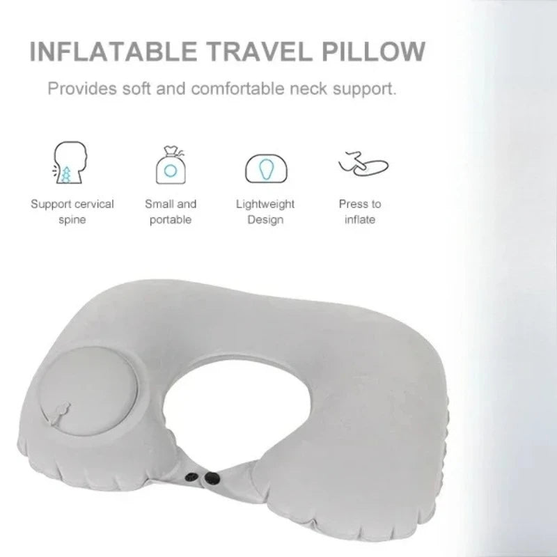 U-Shaped Inflatable Travel Pillow Portable Air Neck Support Cushion Comfortable Sleeping Press to inflate pillow