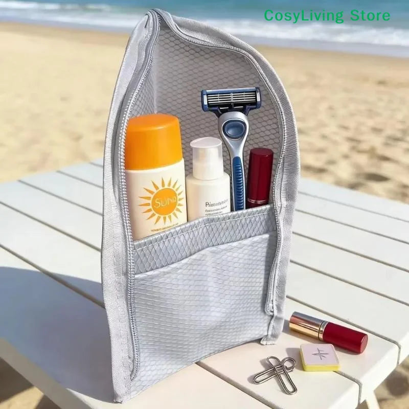 [CL]Large Capacity PVC Cosmetic Bag Waterproof Space Saving Toothbrush Toiletry Pouch Zipper Closure Vertical Design[CL]
