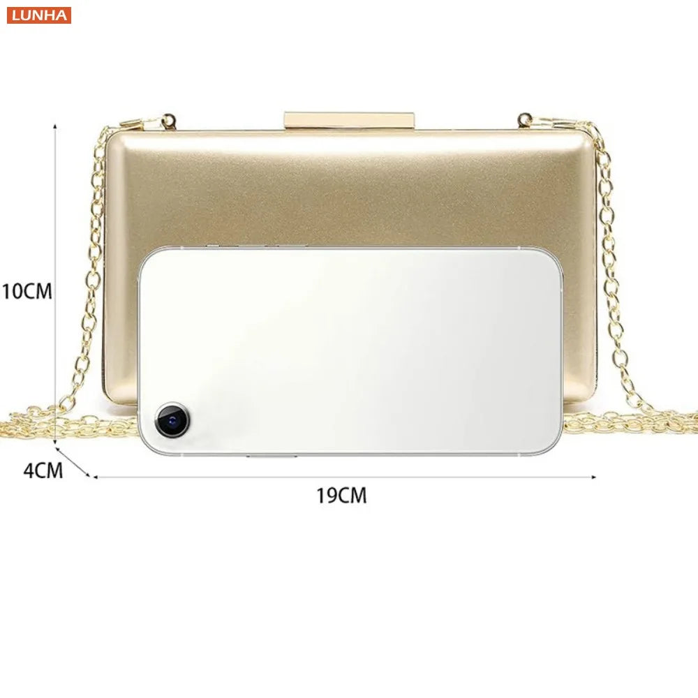 Women's Hard Case Clutch Evening Bag Elegant Shoulder Purse Luxury Design Style Wedding Party Handbag Gold Silver Nude Color