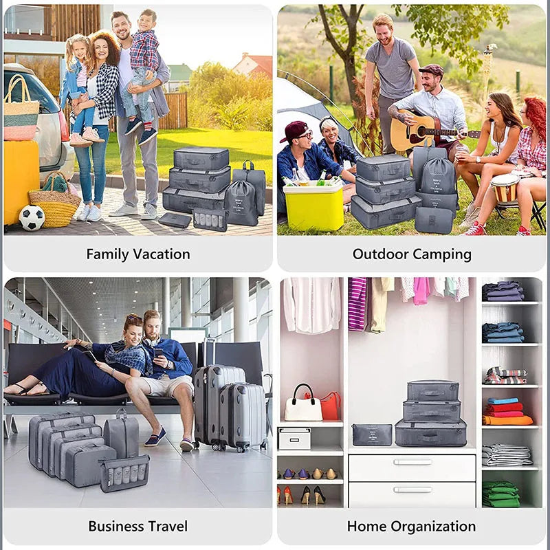 9Pcs/set High Quality Luggage Storage Bags For Packing Cube Clothes Underwear Cosmetic Bag Travel Suitcase Organizer Bag Pouch