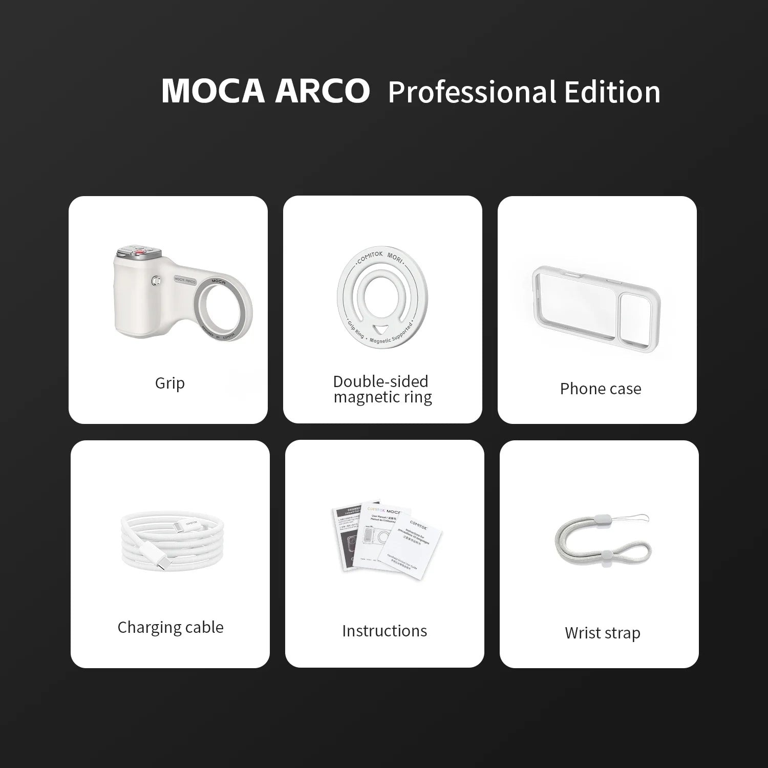 COMITOK MOCA ARCO Magnetic Camera Grip for iPhone  Series Detachable Remote iOS17/18/26 Handle Holder for Vlog Recording Selfie