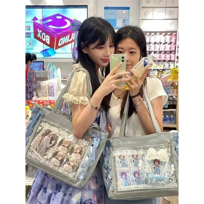 Jk Elegant and lovely leisure Ita bag Women's shoulder bag Leather sweet lolita Japanese transparent fashion handbag