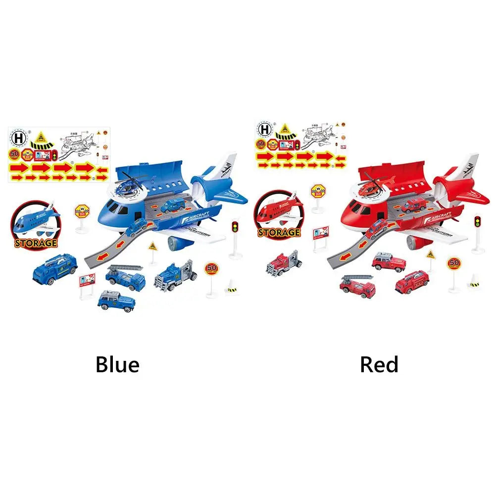 Red Blue Inertia Rail Airplane Toy Deformable Track Plastic Inertia Car Plane Model Road Sign Helicopter