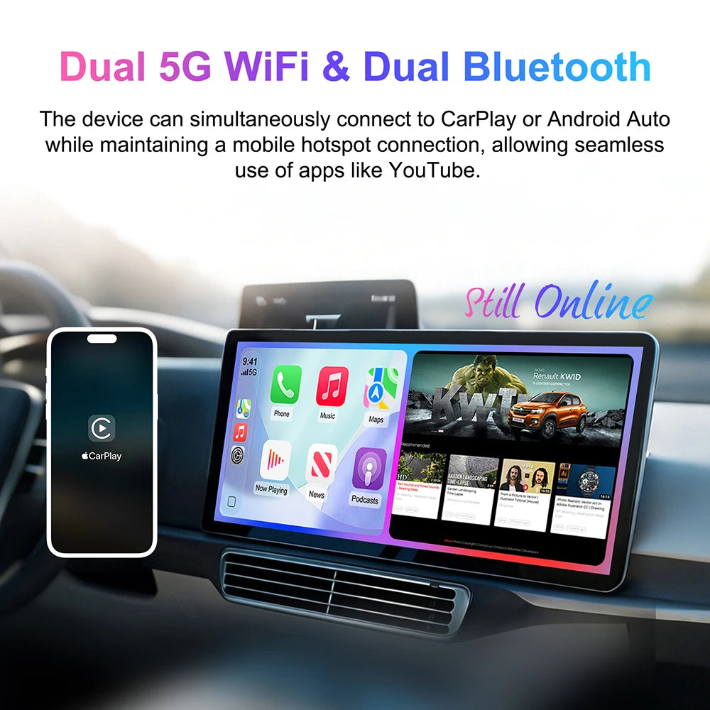 2025 New Wireless Android Auto Adapter Wired to Wireless Carplay Smart Box USB Plug and Play Online Upgrade WiFi Auto Connection