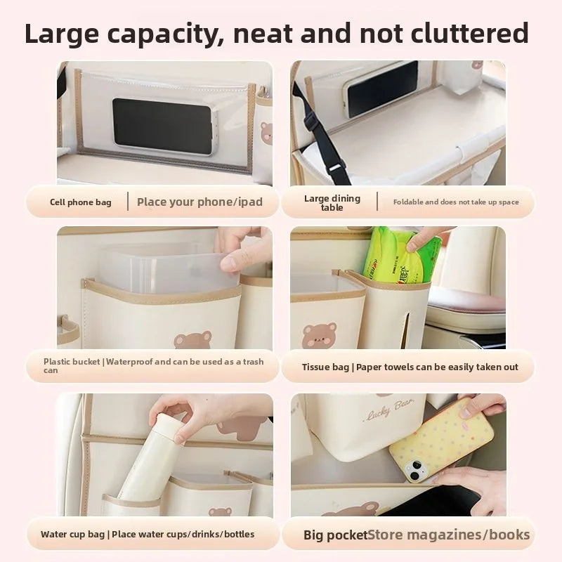 Car Seat Back Organizer - Rear Hanging Storage Bag, Backseat Table Tray, Vehicle Mounted Desk Board