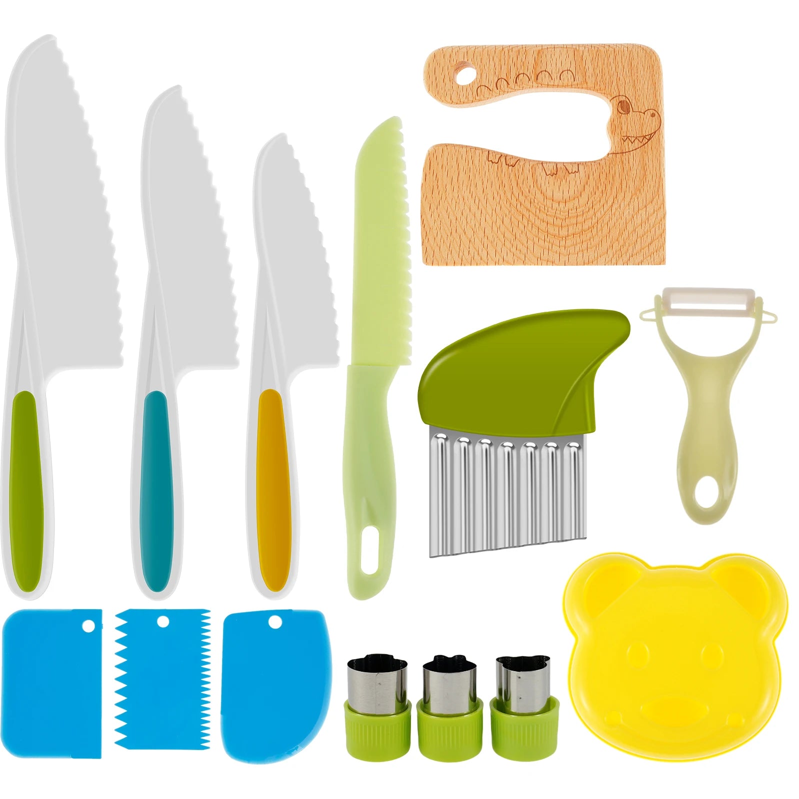 Set Kids Cooking Cutter Knife Toddler Vegetable Cutter Cooking Plastic Fruit Knives to Cut Fruits Crinkle Peeler Kitchen Supply