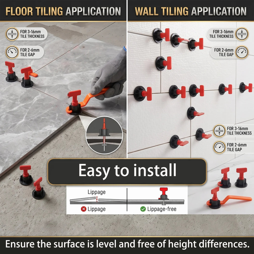 Tile Leveling System Kit Reusable Stainless Steel T-Pin Leveler Spacers with Wrench for Wall Floor Alignment Lippage Free