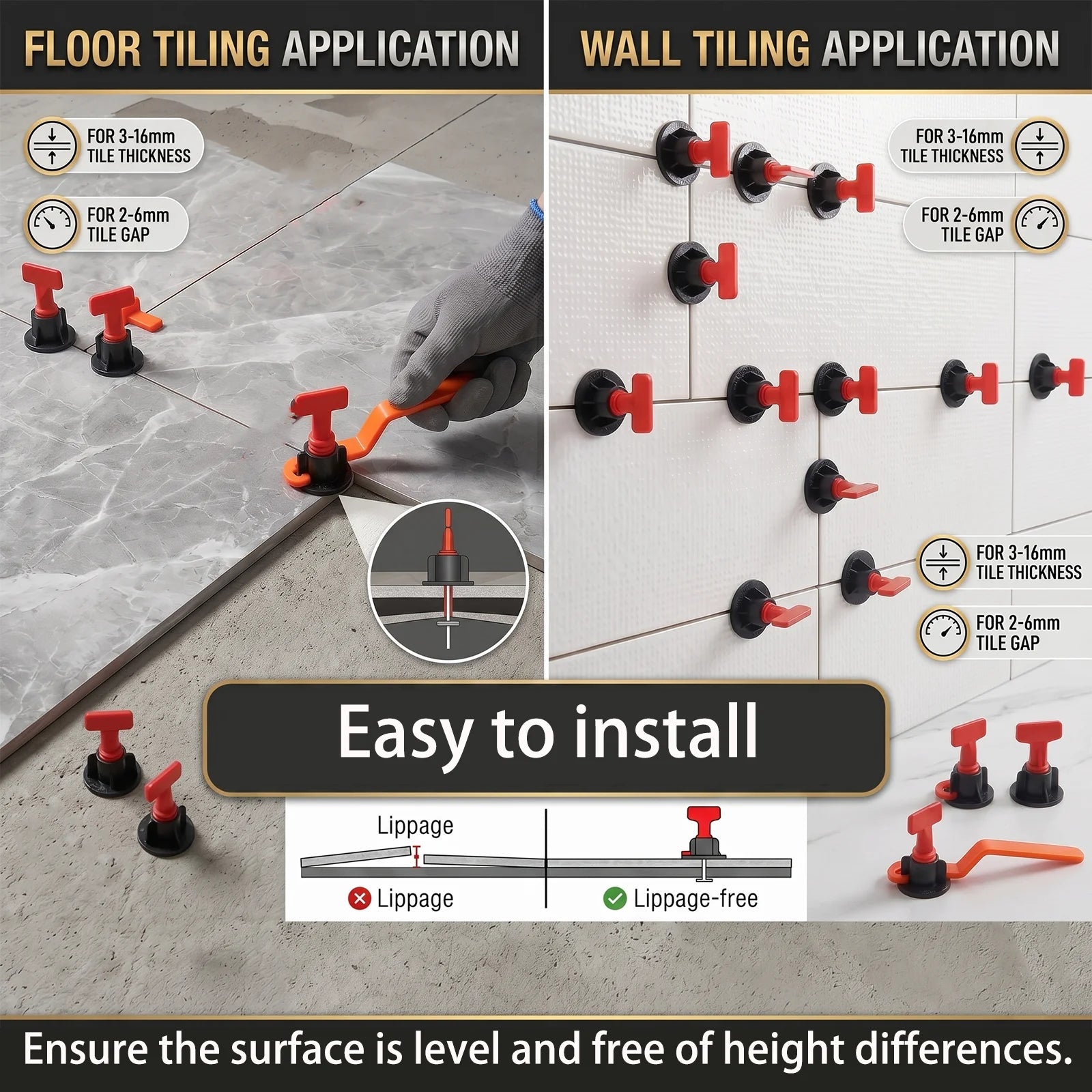 Tile Leveling System Kit Reusable Stainless Steel T-Pin Leveler Spacers with Wrench for Wall Floor Alignment Lippage Free