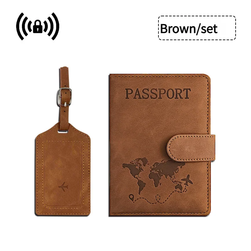 Travel Essentials: RFID-Blocking Passport Holder + Leather Luggage Tag Set