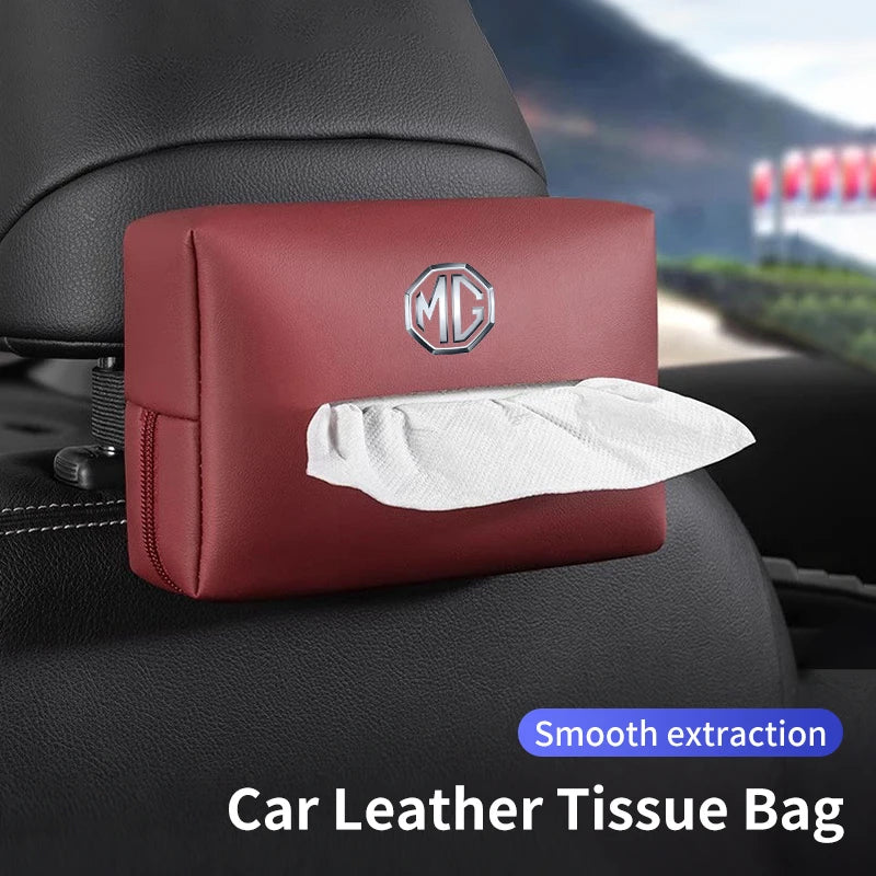 Car Seatback Tissue Box Leather Armrest Paper Case Tower Storage Bag For Morris Garages MG 3 5 6 7 HS ZS GS Hector TF GT ZR RX5