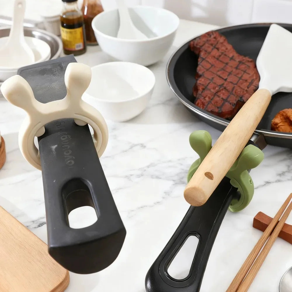 Silicone Deer Ear Spatula Rack Universal Anti-scalding Spoon Holder Heat-resistant Shovel Clip Overflow Pot Clips Kitchen Gadget