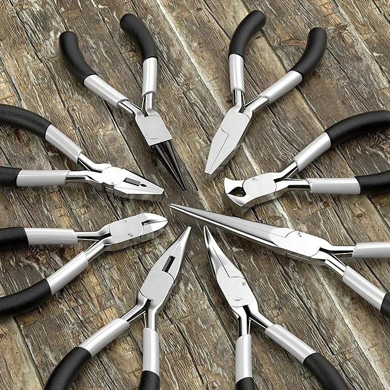 Mini Pointed Flat Mouth Extended Needle Nose Pliers Set with Oblique Tip for Wire Binding and Jewelry Making Tools