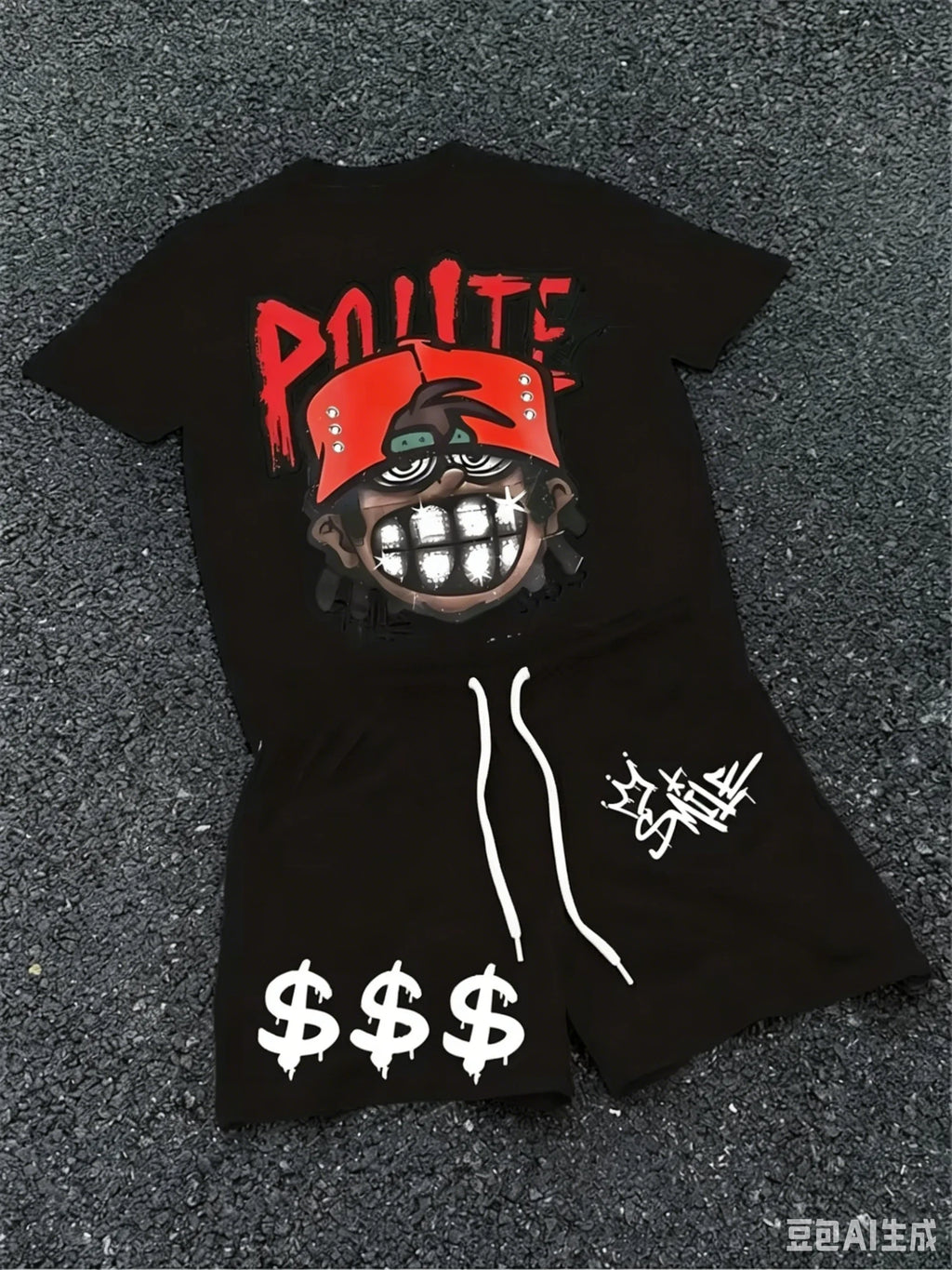 Summer Fashion American Hip-hop Style Men's O-neck Top And Casual Shorts, 3D Print Street Fashion Trend Men's 2pcs Set