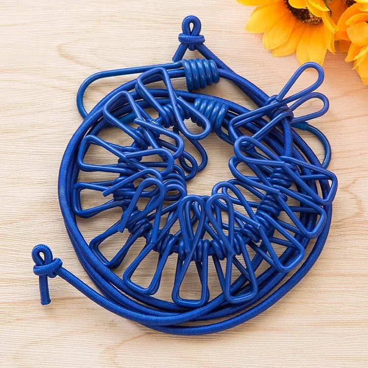 Durable Clothesline Portable Lightweight Windproof Non-Slip 12 Clips Elastic Laundry Drying Outdoor Camping Travel RV Beach Dorm