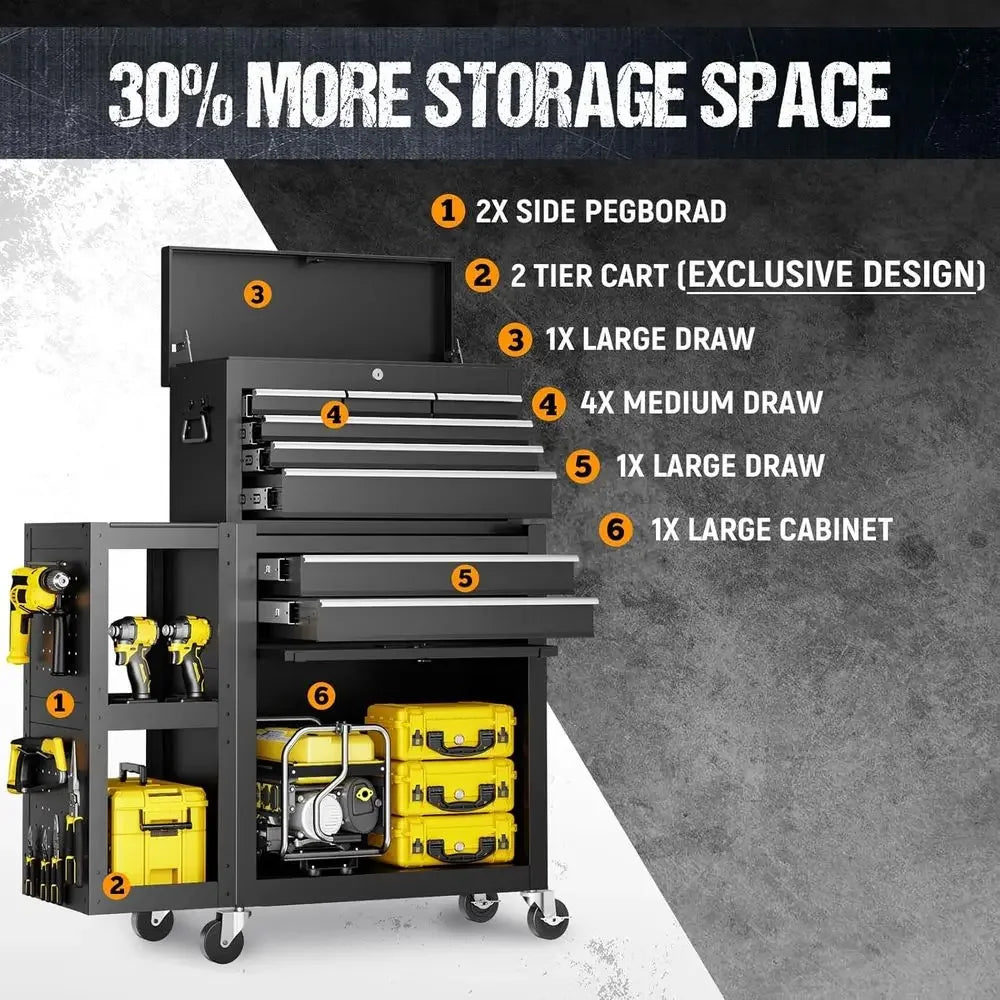 Mobile 3-in-1 Tool Chest with Lockable Steel Cabinet, Detachable Top and Bottom Storage, Ideal for Workshops and Repairs