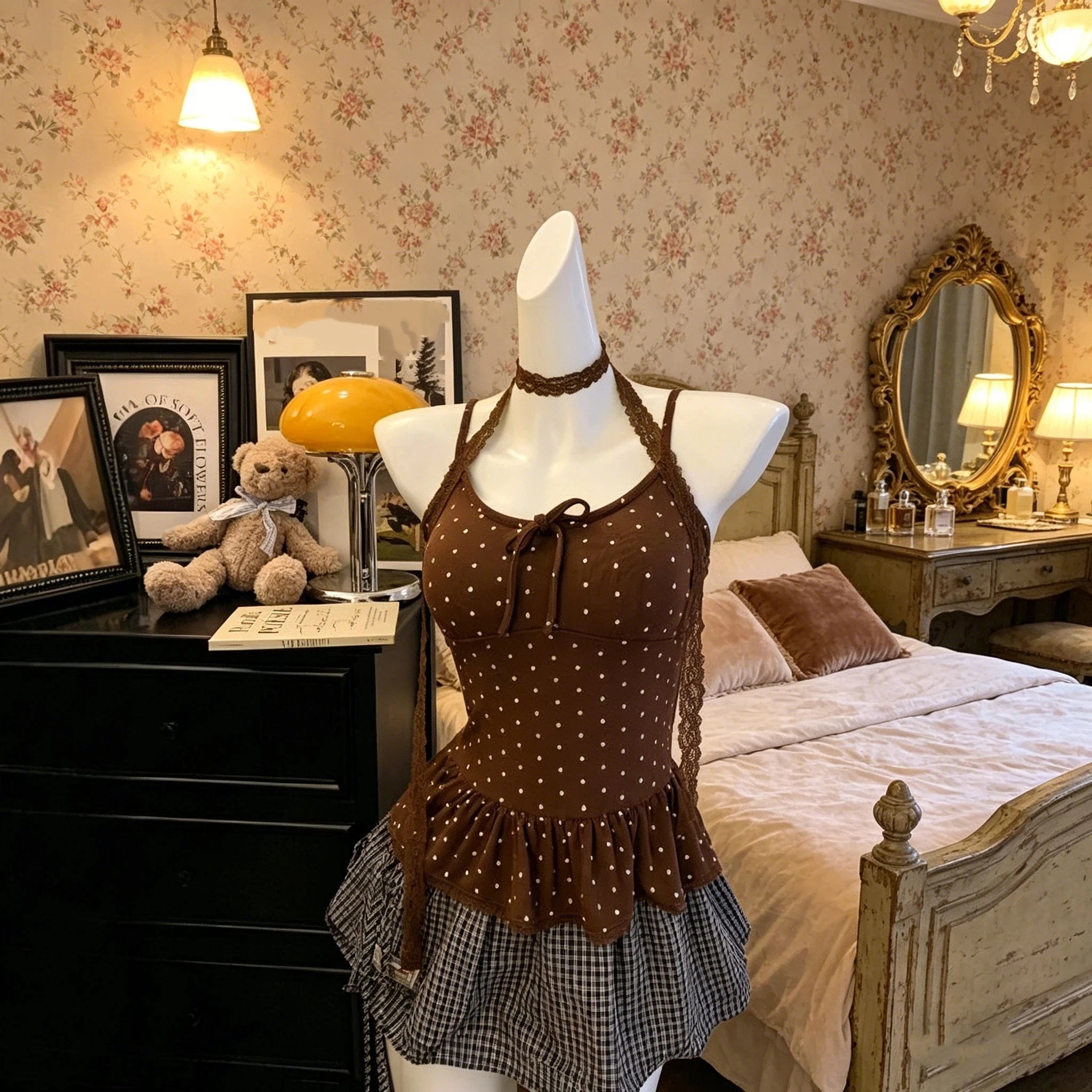 1Pc Women Clothing Summer Fashion Casual Polka Dot Solid Color Sling Ladies Fashionable Appear Thin Slim Young Style Tops