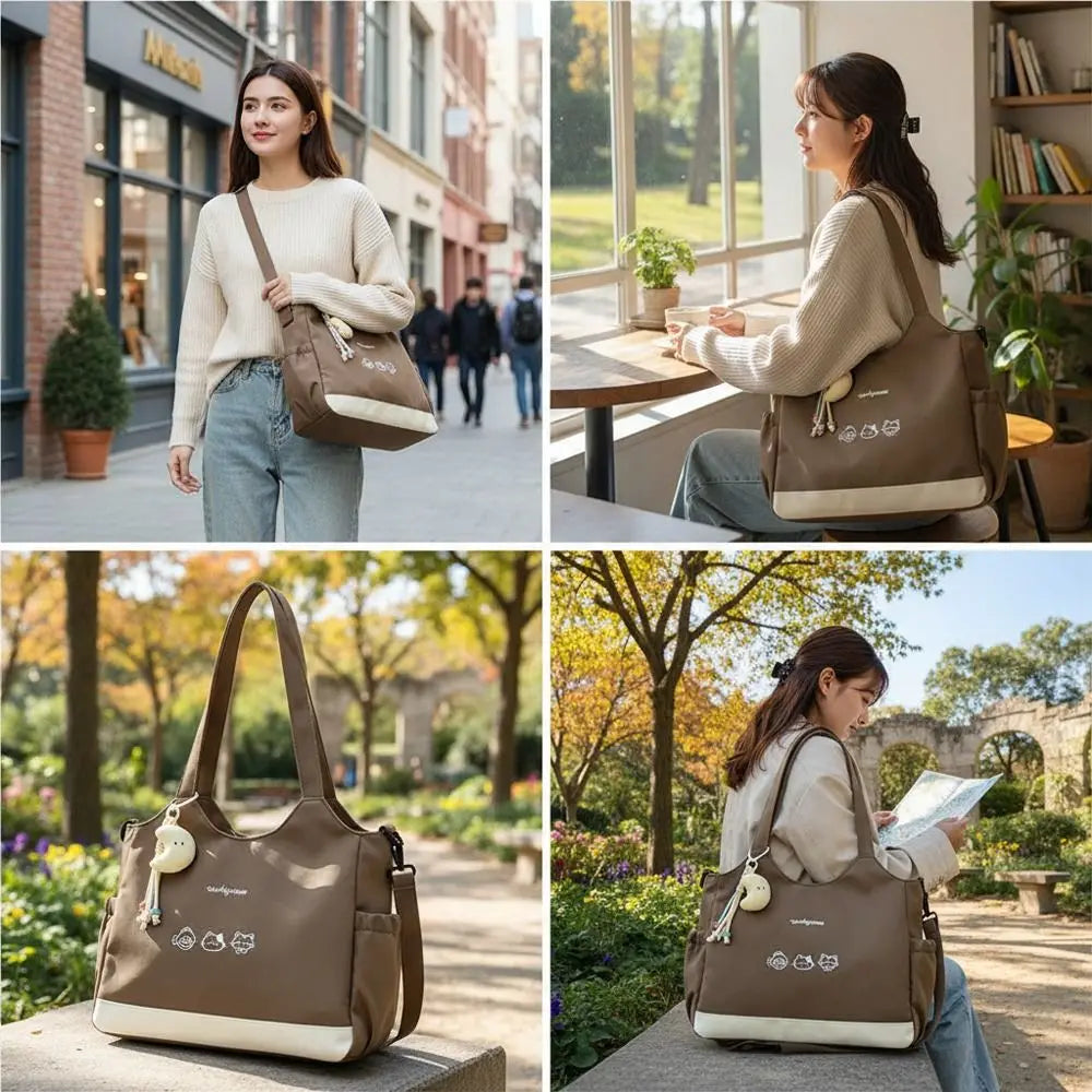 Large Capacity Tote Bag Canvas Material Zipper Closure Crossbody Bag Durable Construction Soft Cotton Strap Shoulder Bag