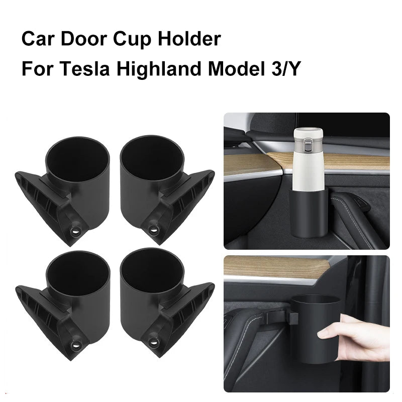 2/4Pcs Suitable for Tesla Highland Model 3 Y Car Door Cup Holder, Storage Box, Door Holder, Beverage Holder, Water Bottle Ho