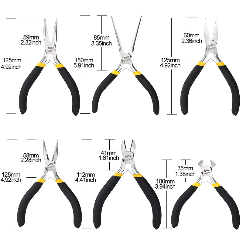 Precision Mini Pliers Set High Carbon Steel 7-Piece Wire Cutter Needle Nose Jewelry Model Assembly Electronics Repair Tool